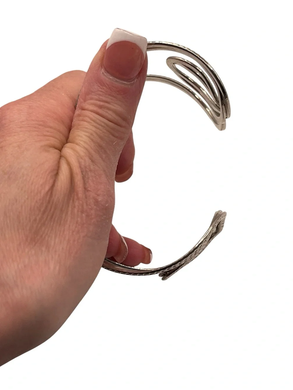 Modernist Sculptural Intertwined Textured Silver Tone Hinged Cuff Bracelet